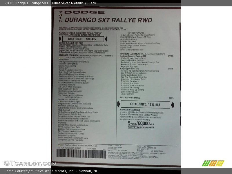 Billet Silver Metallic / Black 2016 Dodge Durango SXT
