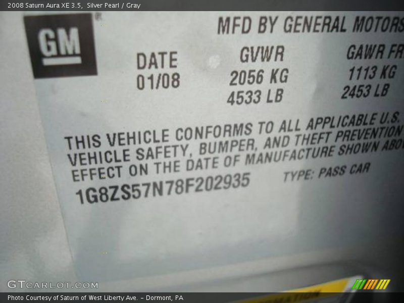 Silver Pearl / Gray 2008 Saturn Aura XE 3.5