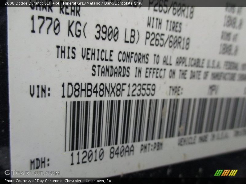 Mineral Gray Metallic / Dark/Light Slate Gray 2008 Dodge Durango SLT 4x4
