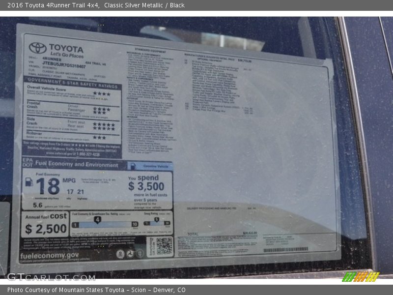 Classic Silver Metallic / Black 2016 Toyota 4Runner Trail 4x4