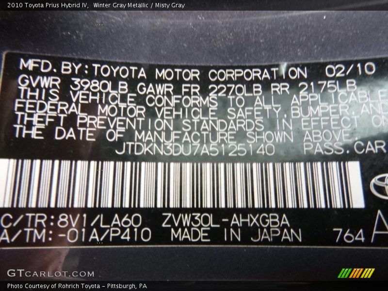 Winter Gray Metallic / Misty Gray 2010 Toyota Prius Hybrid IV