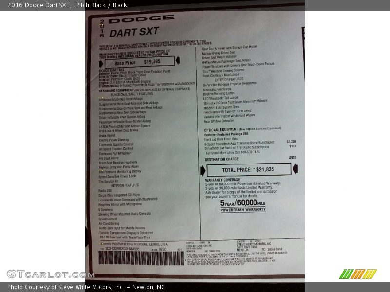 Pitch Black / Black 2016 Dodge Dart SXT