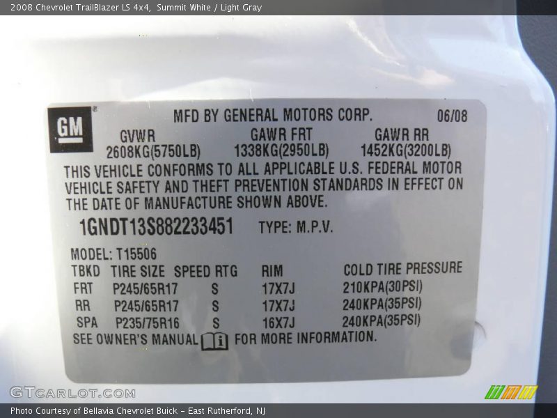 Summit White / Light Gray 2008 Chevrolet TrailBlazer LS 4x4