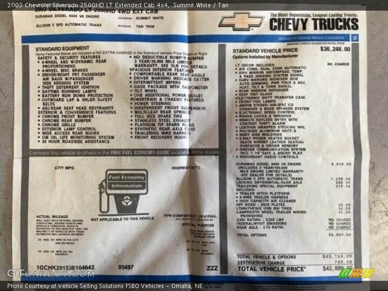 Summit White / Tan 2003 Chevrolet Silverado 2500HD LT Extended Cab 4x4