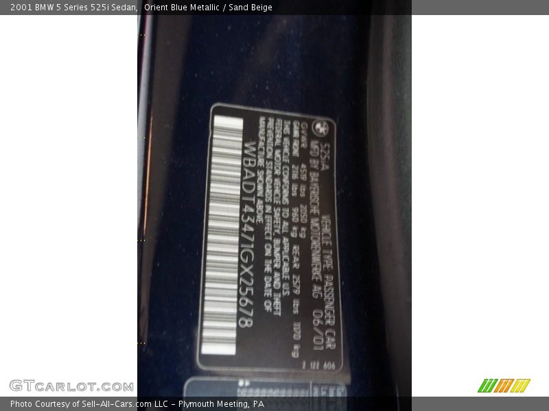 Orient Blue Metallic / Sand Beige 2001 BMW 5 Series 525i Sedan