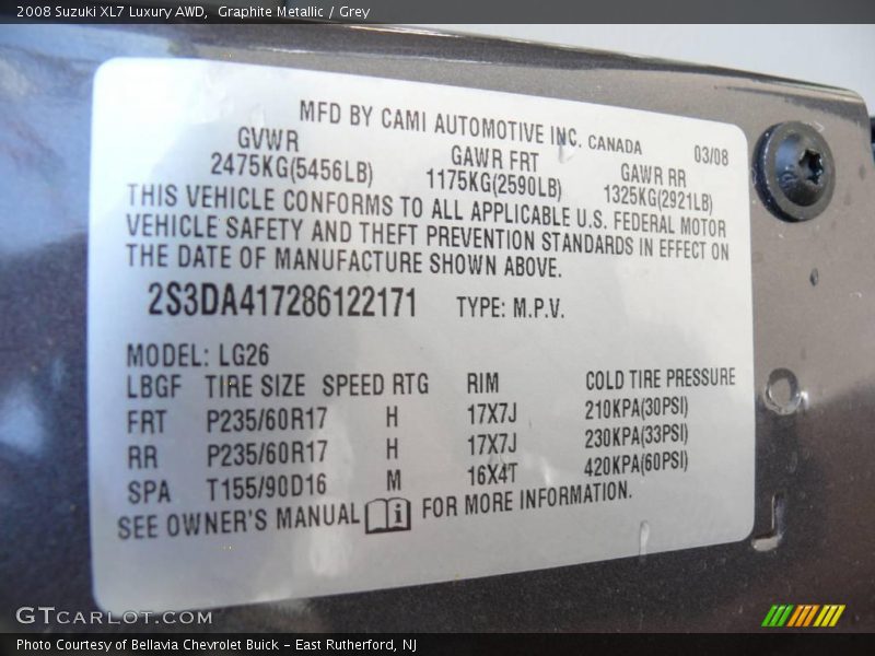 Graphite Metallic / Grey 2008 Suzuki XL7 Luxury AWD