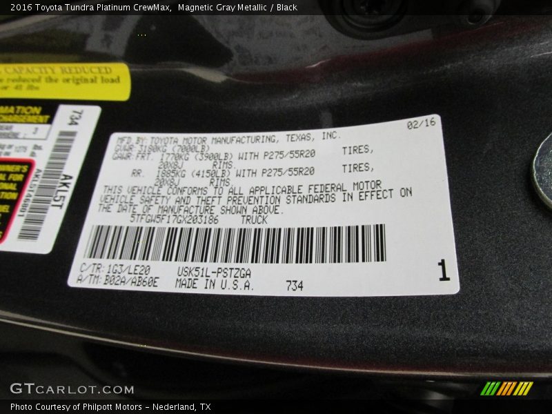 2016 Tundra Platinum CrewMax Magnetic Gray Metallic Color Code 1G3