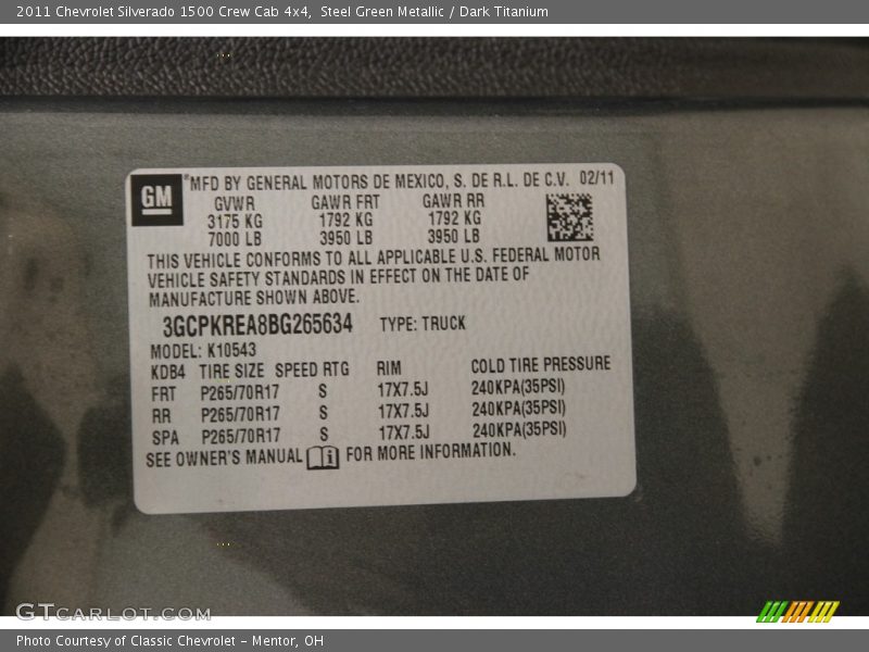 Steel Green Metallic / Dark Titanium 2011 Chevrolet Silverado 1500 Crew Cab 4x4