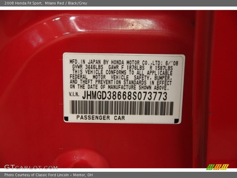 Milano Red / Black/Grey 2008 Honda Fit Sport