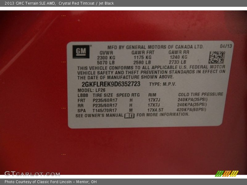 Crystal Red Tintcoat / Jet Black 2013 GMC Terrain SLE AWD