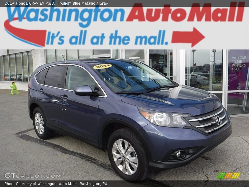Twilight Blue Metallic / Gray 2014 Honda CR-V EX AWD
