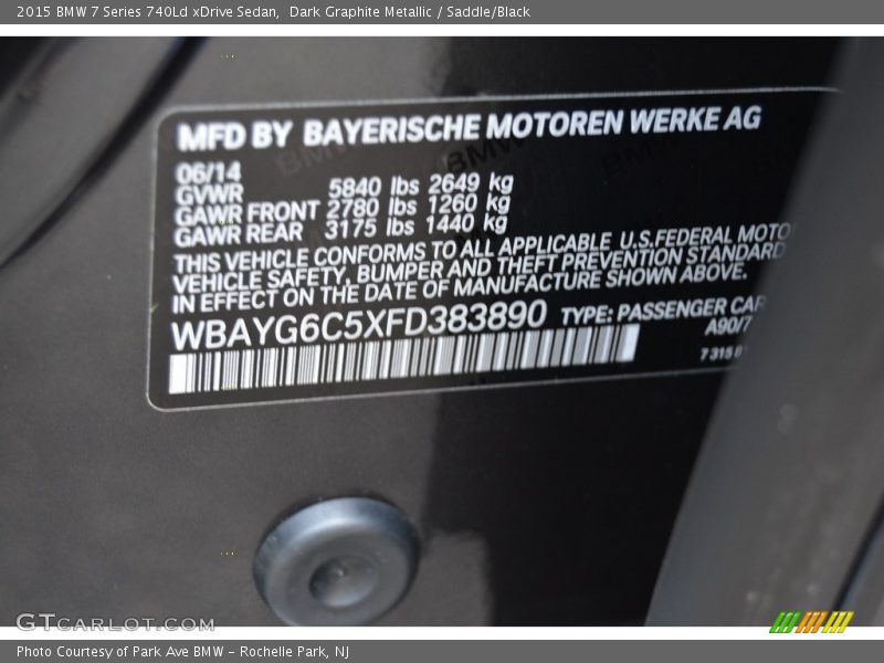 Dark Graphite Metallic / Saddle/Black 2015 BMW 7 Series 740Ld xDrive Sedan