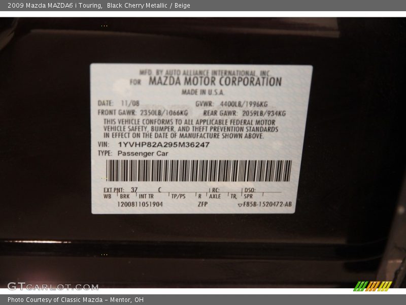 Black Cherry Metallic / Beige 2009 Mazda MAZDA6 i Touring