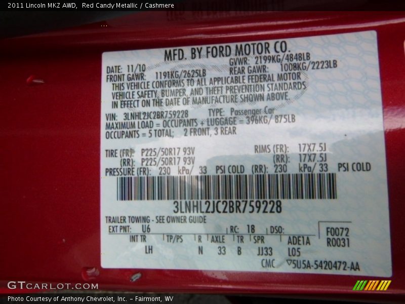 Red Candy Metallic / Cashmere 2011 Lincoln MKZ AWD
