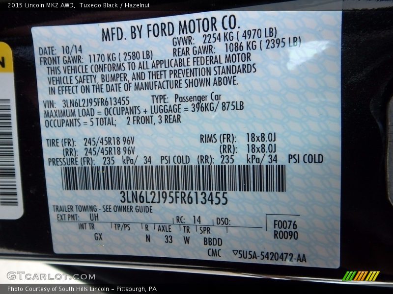 Tuxedo Black / Hazelnut 2015 Lincoln MKZ AWD