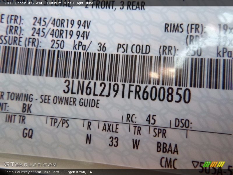 Platinum Dune / Light Dune 2015 Lincoln MKZ AWD