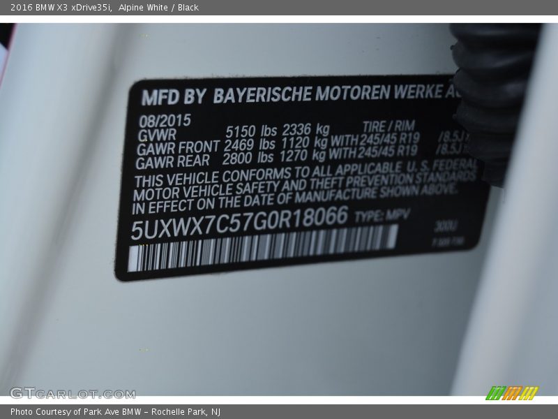 Alpine White / Black 2016 BMW X3 xDrive35i