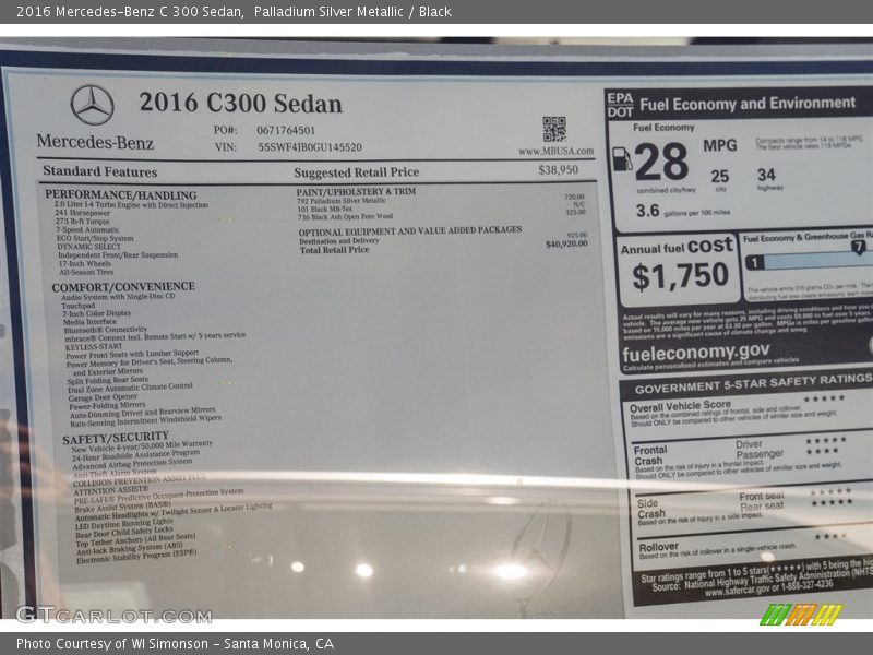 Palladium Silver Metallic / Black 2016 Mercedes-Benz C 300 Sedan