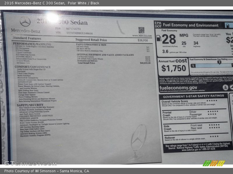 Polar White / Black 2016 Mercedes-Benz C 300 Sedan