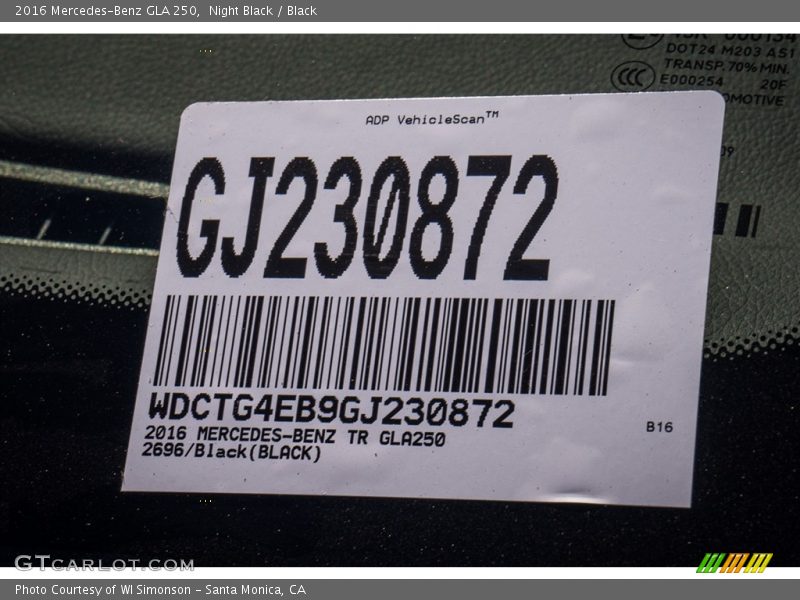 Night Black / Black 2016 Mercedes-Benz GLA 250