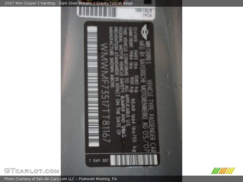 Dark Silver Metallic / Gravity Tuscan Beige 2007 Mini Cooper S Hardtop