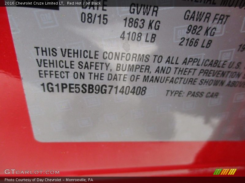 Red Hot / Jet Black 2016 Chevrolet Cruze Limited LT