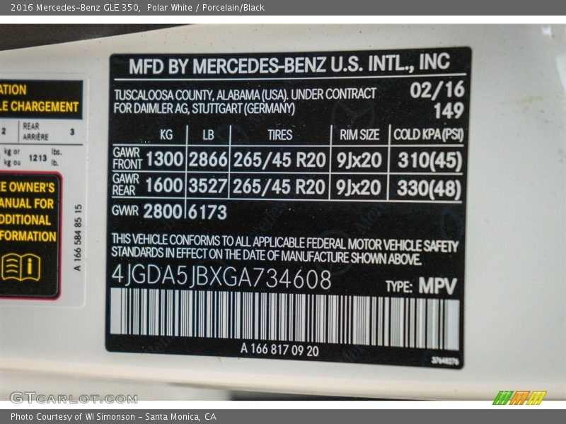 Polar White / Porcelain/Black 2016 Mercedes-Benz GLE 350