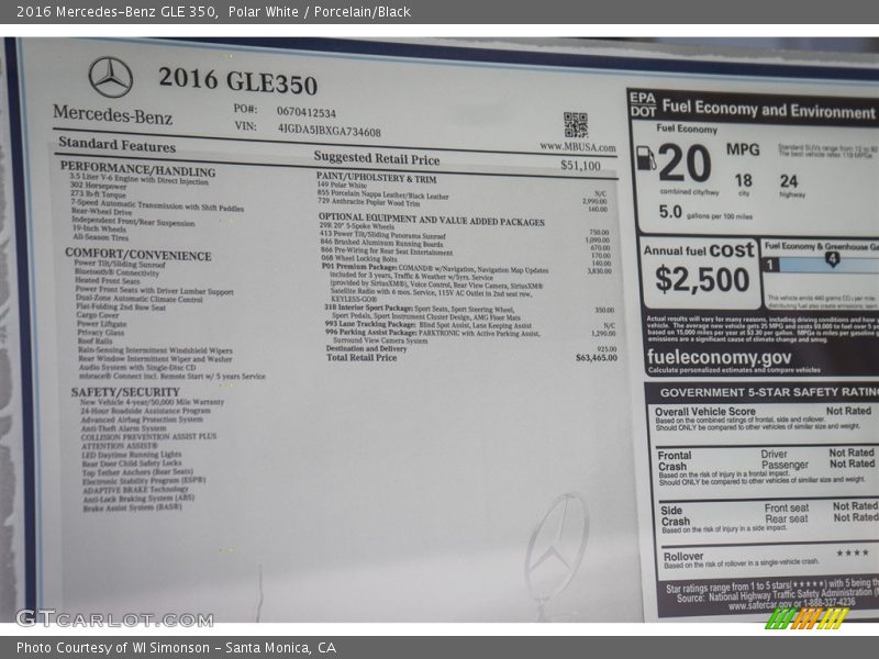 Polar White / Porcelain/Black 2016 Mercedes-Benz GLE 350
