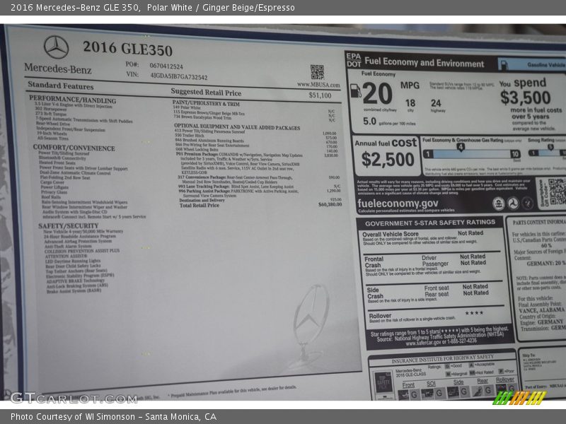Polar White / Ginger Beige/Espresso 2016 Mercedes-Benz GLE 350