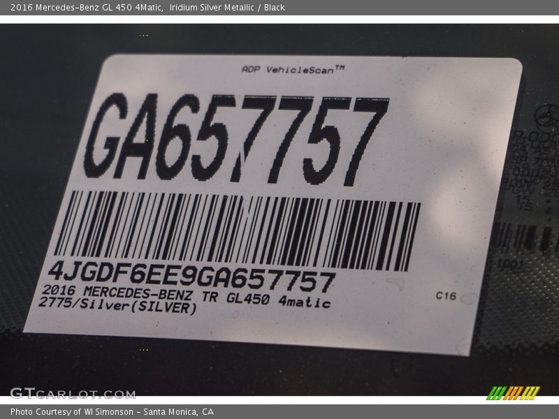 Iridium Silver Metallic / Black 2016 Mercedes-Benz GL 450 4Matic