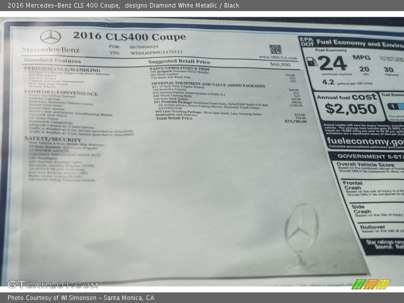 designo Diamond White Metallic / Black 2016 Mercedes-Benz CLS 400 Coupe