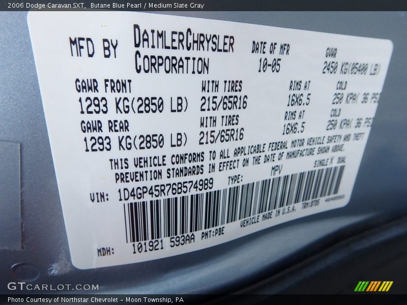 Butane Blue Pearl / Medium Slate Gray 2006 Dodge Caravan SXT