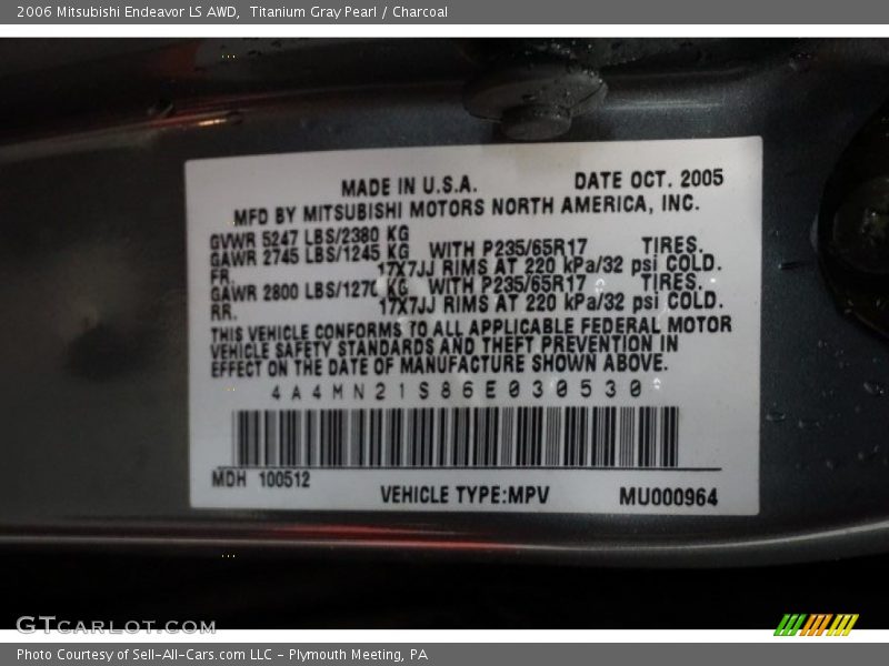 Titanium Gray Pearl / Charcoal 2006 Mitsubishi Endeavor LS AWD