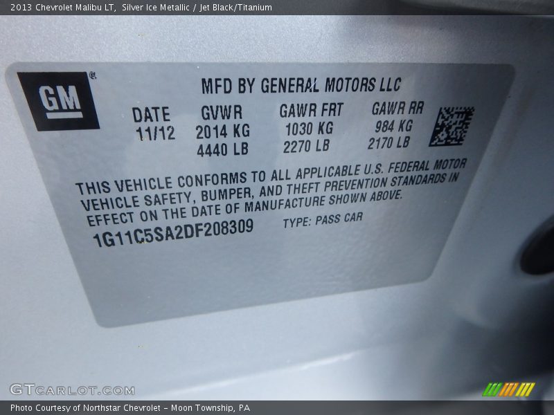 Silver Ice Metallic / Jet Black/Titanium 2013 Chevrolet Malibu LT