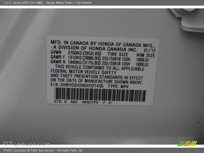 Aspen White Pearl / Parchment 2013 Acura MDX SH-AWD