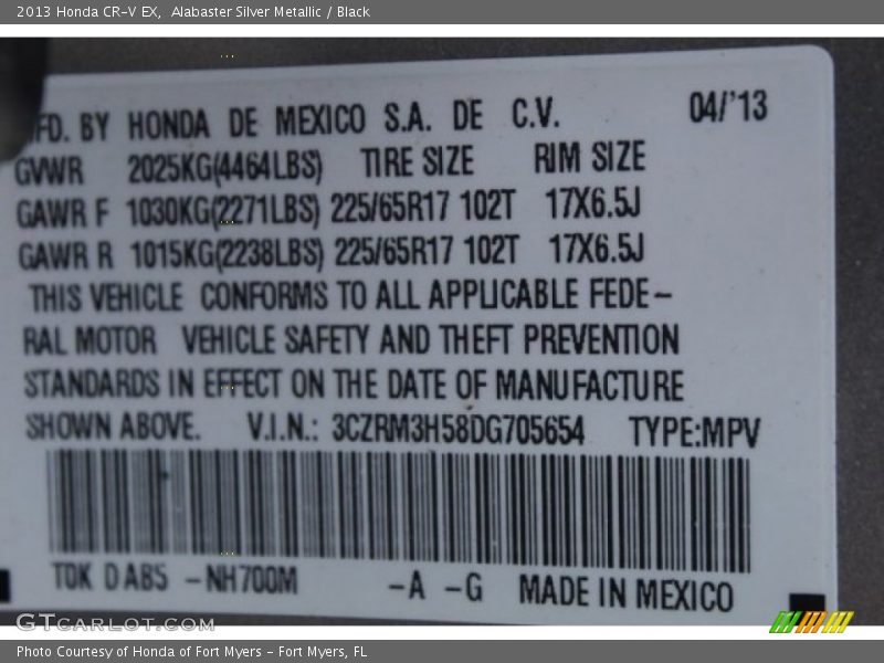 Alabaster Silver Metallic / Black 2013 Honda CR-V EX