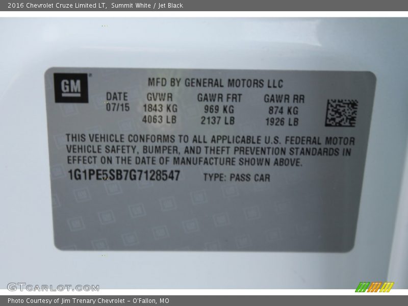 Summit White / Jet Black 2016 Chevrolet Cruze Limited LT