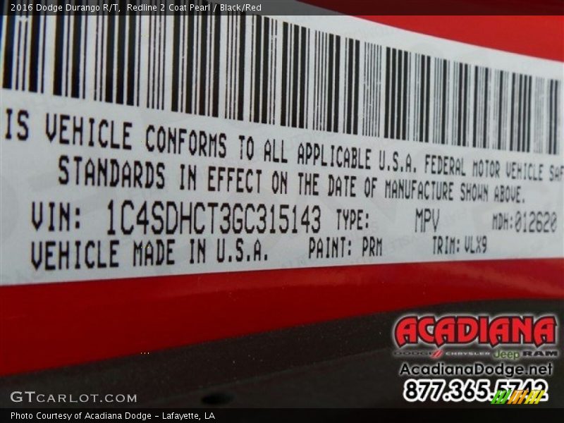 Redline 2 Coat Pearl / Black/Red 2016 Dodge Durango R/T