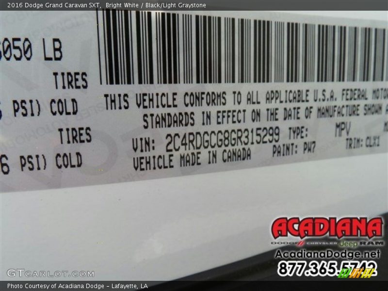 Bright White / Black/Light Graystone 2016 Dodge Grand Caravan SXT