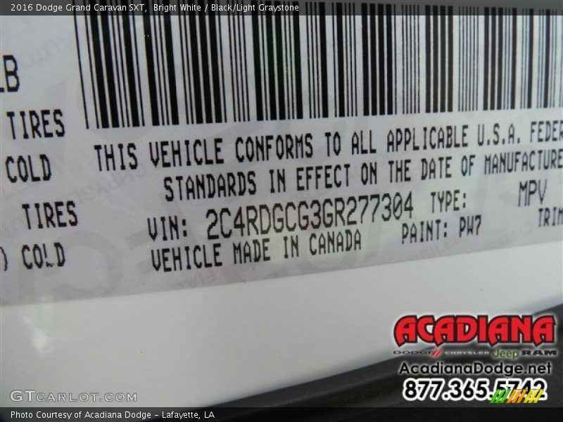 Bright White / Black/Light Graystone 2016 Dodge Grand Caravan SXT