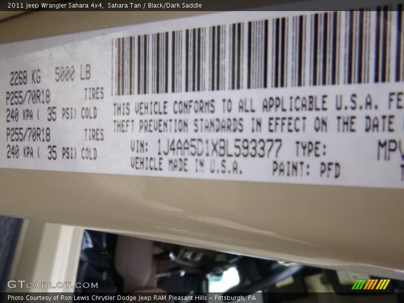 Sahara Tan / Black/Dark Saddle 2011 Jeep Wrangler Sahara 4x4