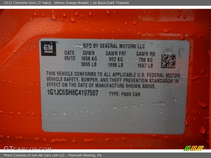 Inferno Orange Metallic / Jet Black/Dark Titanium 2012 Chevrolet Sonic LT Hatch