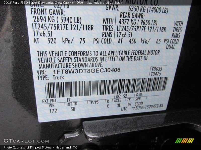 Magnetic Metallic / Black 2016 Ford F350 Super Duty Lariat Crew Cab 4x4 DRW