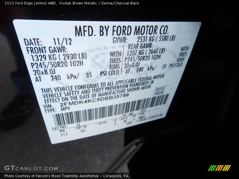 Kodiak Brown Metallic / Sienna/Charcoal Black 2013 Ford Edge Limited AWD