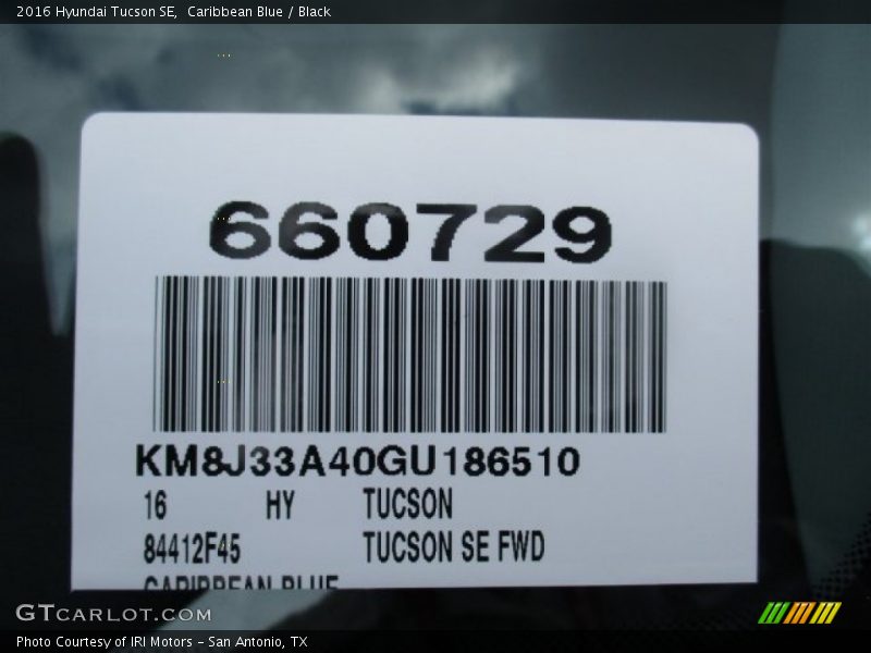 Caribbean Blue / Black 2016 Hyundai Tucson SE