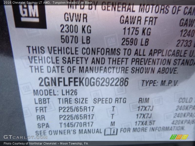 Tungsten Metallic / Jet Black 2016 Chevrolet Equinox LT AWD