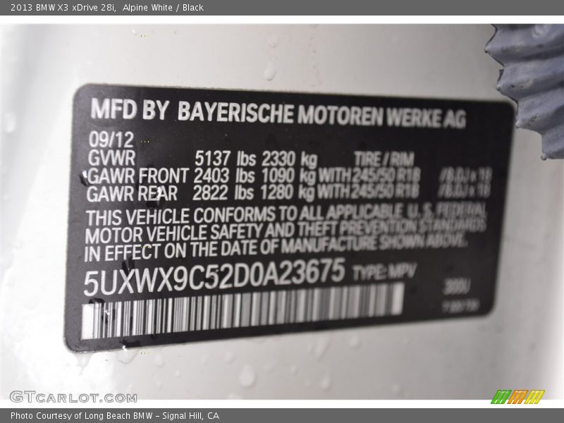 Alpine White / Black 2013 BMW X3 xDrive 28i