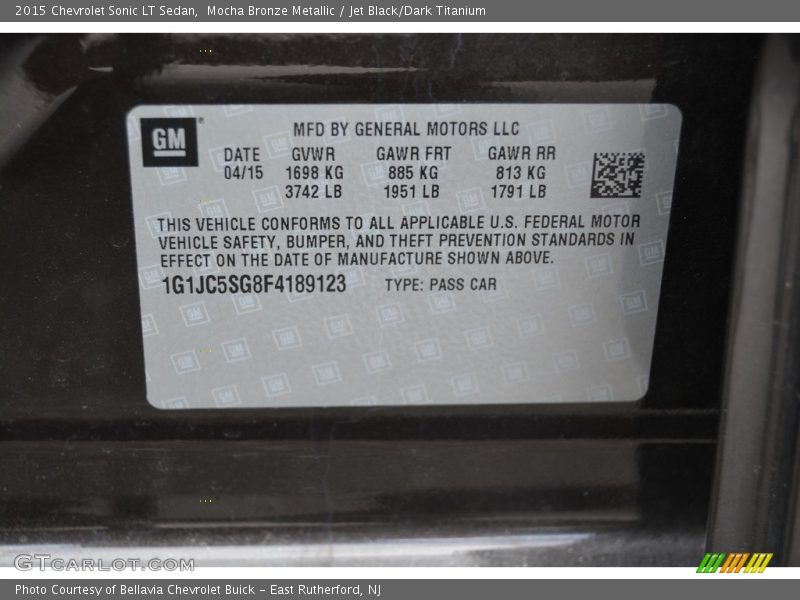 Mocha Bronze Metallic / Jet Black/Dark Titanium 2015 Chevrolet Sonic LT Sedan