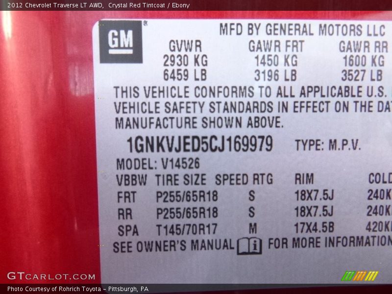 Crystal Red Tintcoat / Ebony 2012 Chevrolet Traverse LT AWD