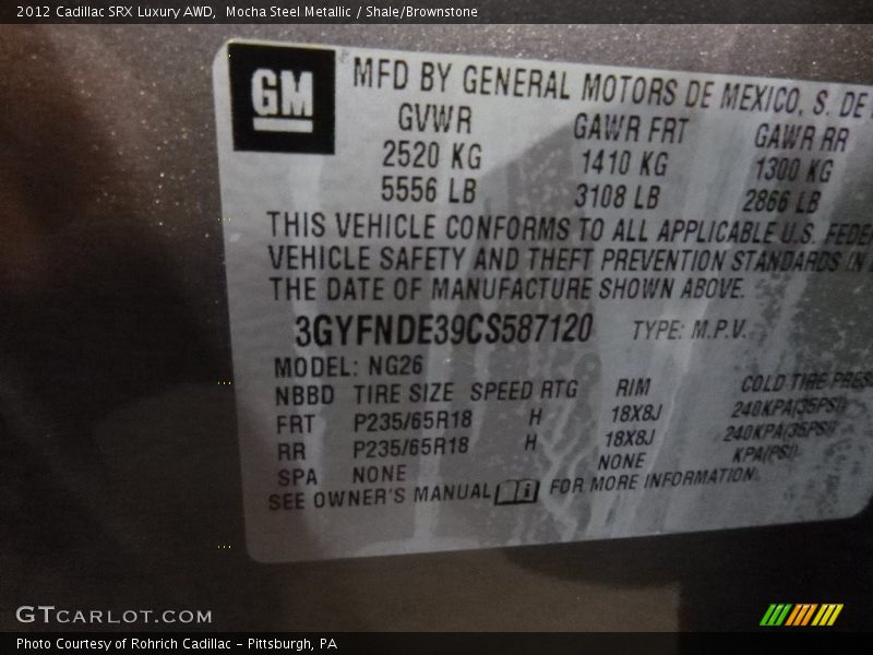 Mocha Steel Metallic / Shale/Brownstone 2012 Cadillac SRX Luxury AWD